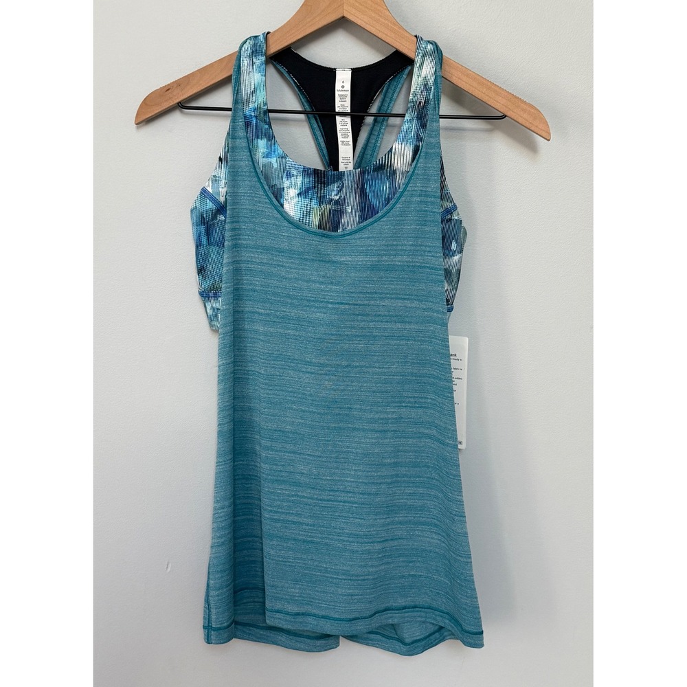 NWT Lululemon Twist & Toil Tank Sports Bra Heathered Teal Blue 1 Yoga Top Size 6 - Picture 3 of 11